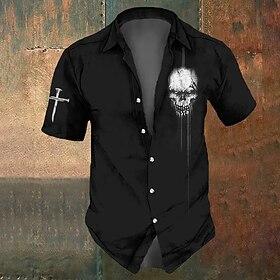 Men's Skull Cross Costumes Shirt Button Up Shirt Short Sleeve Dark Gothic Style Holiday Summer Spring Turndown 3D Print Collared Shirts Black 1 Black