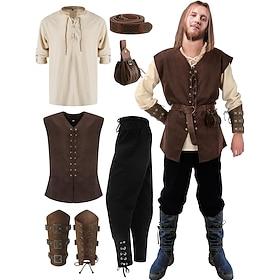 Retro Vintage Medieval Renaissance Pants Outfits Waist Belt Pirate Viking Fancy Dress Men's Viking Halloween Carnival Masquerade Performance Masquerade LARP Ad