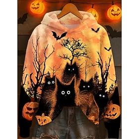 Women's Hoodie Pullover Sweatshirt Oversized Long Sleeve Casual Graphic Animal Cat Vintage Fashion Western Hooded Regular Tops Street Dailywear Patchwork Print