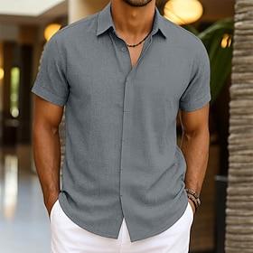 Men's Shirt Linen Shirt Summer Shirt Button Down Shirt Casual Shirt Beach Shirt Plain Vacation Casual Black White Pink Blue Short Sleeve Collar Summer Clothing