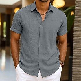 Men's Shirt Linen Shirt Summer Shirt Button Down Shirt Casual Shirt Beach Shirt Plain Vacation Casual Black White Pink Blue Short Sleeve Collar Summer Clothing