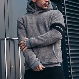 Men's Hoodie Fleece Hoodie Black Gray Hooded Plain Patchwork Sports  Outdoor Casual Daily Streetwear Cool Sportswear Winter Clothing Apparel Hoodies Sweatshirt