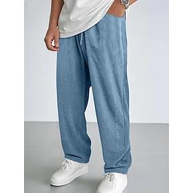 Men's Sweatpants Corduroy Pants Trousers Casual Pants Drawstring Elastic Waist Straight Leg Solid Color Plain Moisture Wicking Breathable Full Length Casual Da