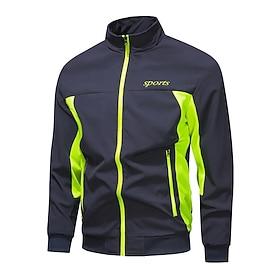Men's Outdoor Jacket Windbreaker Hiking Jacket Vacation Daily Breathable Pocket Splice Spring Fall Color Block Fashion Classic Stand Collar Regular Black Light