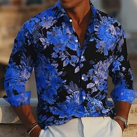 Men's Floral Print Neon Glow Flowers Shirt Button Up Shirt Casual Dress Shirt Long Sleeve Hawaiian Vacation Daily Streetwear Summer Spring Turndown 3D Print Co