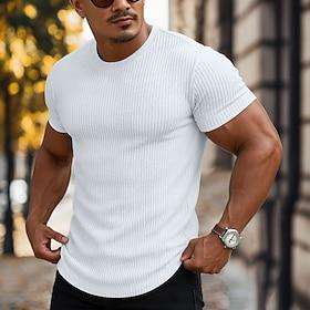 Men's T Shirt Muscle Shirt Tee Top Short Sleeve Short Sleeves Crew Neck All Seasons Solid Color Fashion Designer Sporty Basic Casual Street Going out White Cof