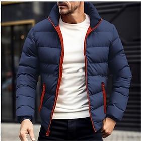 Men's Winter Coat Puffer Jacket Padded Jacket Pocket Polyster Vacation Daily Wear Date Regular Fashion Casual Comfortable Thermal Warm Winter Solid / Plain Col