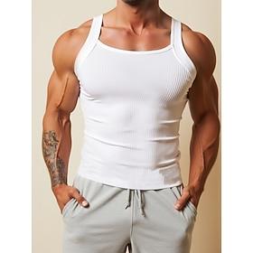 Men's Tank Top Vest Top Undershirt Muscle Shirt Sleeveless Square Summer All Seasons Plain Fashion Streetwear Athletic Sports Outdoor Casual Athleisure Black
