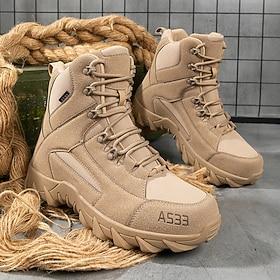 Men's High-Top Tactical Hiking Boots in Beige – Breathable Outdoor Combat Boots for Climbing, Camping and Survival Training
