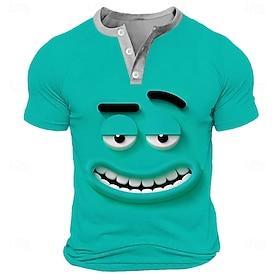 Men's Cartoon Human face T Shirt Henley Shirt Short Sleeve Designer Retro Vintage Casual Casual Daily Street Summer Spring Lake blue Yellow Green Navy Blue Pur
