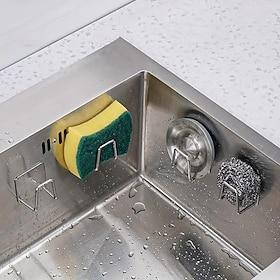 4/6 Pcs Stainless Steel Kitchen Sink Organizer - Adhesive No-Drill Sponge Holder Draining Rack, Wall-Mounted Storage Hook for Towels and Accessories