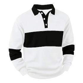 Men's Horizontal Stripes Rugby Polo Cable Knit Polo Long Sleeve Polo Shirts Collared Shirts Casual Outdoor Athleisure Daily Wear 3D Print Buttons Spring Fall W