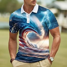 4th of July 2026 250th Men's American US Flag Spray Polo Short Sleeve Polo Shirts Lapel Casual Athleisure Festival Outfit 3D Print Buttons Summer Blue