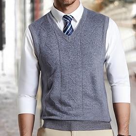 Men's Sweater Vest Dress Sweater Pullover Sweater Jumper Vest Knit Sweater Ribbed Knit Regular Tops Knitted V Neck Daily Wear Date Clothing Apparel Fall Winter