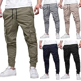 Men's Cargo Pants Cargo Trousers Joggers Trousers Casual Pants Drawstring Multi Pocket Elastic Cuff Plain Full Length Sports Outdoor Running Streetwear Ethnic