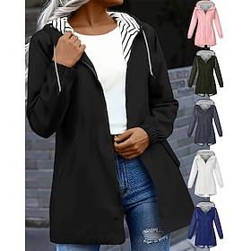 Women's Trench Coat Waterproof Rain Jackets Rain Coats Waterproof Windproof Zipper Pocket Fashion Outdoor Plain Going out Weekend Zipper Regular Hooded Regular