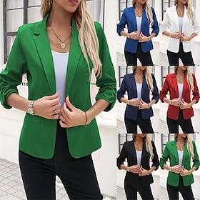 Women's Blazer Comfortable Breathable Pocket Buttons Casual Plain Office Street Casual Daily Wear Single Breasted Regular Turndown Regular Fit Long Sleeve Oute
