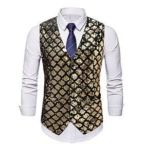 Retro Vintage Roaring 20s 1920s Waistcoat Gentleman Gangster Sequins Sequin Fancy Dress Men's Carnival Costume Christmas Halloween Carnival Cocktail Party Them