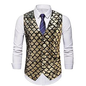 Retro Vintage Roaring 20s 1920s Waistcoat Gentleman Gangster Sequins Sequin Fancy Dress Men's Carnival Costume Christmas Halloween Carnival Cocktail Party Them