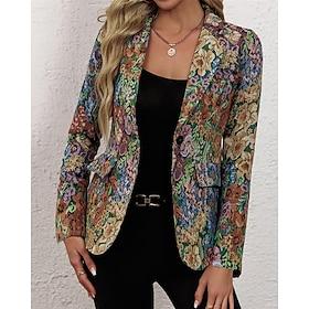 Women's Blazer Comfortable Pocket Print Elegant Fashion Outdoor Flower Going out Casual Daily Weekend Cardigan Regular Lapel Regular Fit Long Sleeve Outerwear