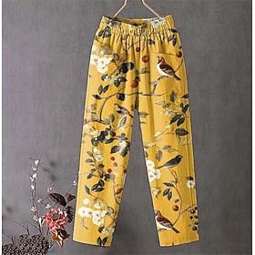 Women's Wide Leg Chinos Slacks Vacation Vintage Ethnic Style Full Length High Waist Floral Graphic Bird Pocket Comfy Breathability Lightweight Inelastic Casual