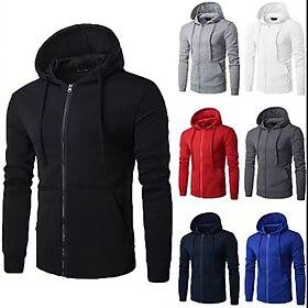 Men's Hoodie Full Zip Hoodie Black White Red Navy Blue Blue Hooded Plain Zipper Pocket Sports  Outdoor Casual Daily Streetwear Cool Sportswear Spring   Fall Cl