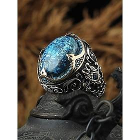Men's Vintage Blue Stone Statement Ring – Retro Gothic Alloy Jewelry for Biker Style, Parties and Daily Wear