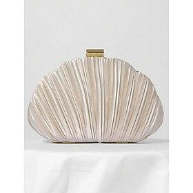 Women's Shell Pleated Satin Evening Clutch Purse, Metallic Champagne with Gold Frame  Chain — Vintage Glam for Weddings, Cocktail Parties, Prom  Night Out