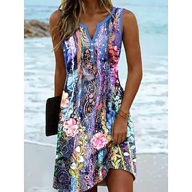 Women's Mini Dress Casual Dress Sundress Summer Dress Elegant Casual Vacation Daily Holiday Regular Fit Floral Graphic Boho Paisley Damask Sleeveless V Neck Fu