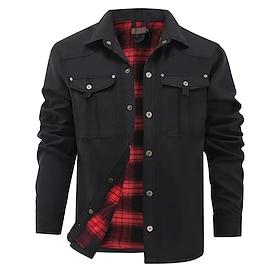 Men's Lightweight Jacket Cargo Jacket Casual Jacket Vacation Daily Breathable Pocket Fall Winter Plain Fashion Classic Lapel Regular Black Blue Khaki Jacket