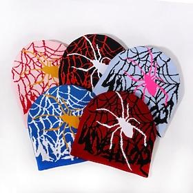 Men's Unisex Beanie Hat Winter Hats Beanies Skull Cap Knit Hat Light Blue Black Acrylic Fibers Jacquard Knitted Cozy Halloween Daily Wear Festival Spider Spide
