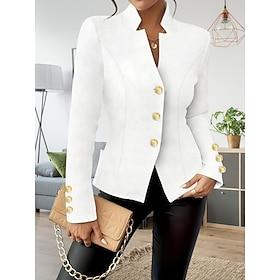 Women's Blazer Comfortable Breathable Pocket Buttons Casual Sophisticated Plain Formal Vacation Street Casual Single Breasted Short Stand Collar Regular Fit Lo
