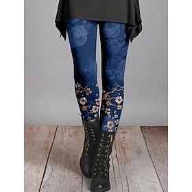 Women's Leggings Vacation Vintage Fashion Ankle-Length High Waist Floral Graphic Leaf Printing Thermal Warm Soft Breathable Stretchy Vacation Street Black Red
