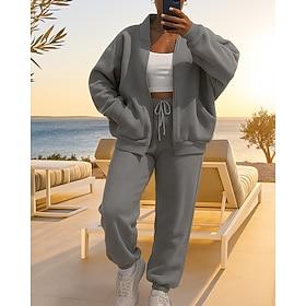 Women's 2 Piece Tracksuit Sweatsuit Sets Sportswear Zip Up Baggy Solid Colored Clothing Suit Fall Black Pink Vocation Outdoor Travel Lightweight Fashion Long S