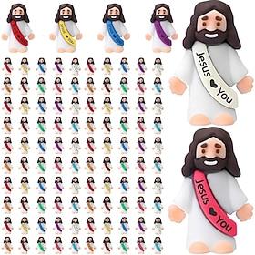 50/100pcs Little Jesus Figures, Mini Jesus Figurines in Bulk Easter Gift Tiny Statues for Easter Egg Stuffers Multicolor Tiny Jesus Figures, Miniature Figurine