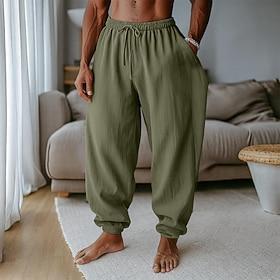 Men's Linen Pants Trousers Summer Pants Baggy Pants Harem Pants Drawstring Elastic Waist Plain Comfort Breathable Full Length Outdoor Casual Holiday Vacation F