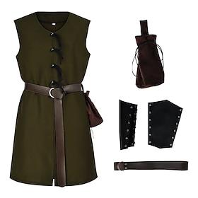 Retro Vintage Medieval Renaissance Accesories Set Tunic Warrior Viking Fancy Dress Men's Viking Halloween Carnival Performance LARP Ren Faire Adults' Vest Belt