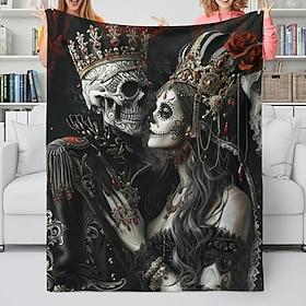 Fleece Throw Blanket for Couch Skeleton 3D Mexico Dark Punk Gothic Style Party Sofa Bed Decorative Warm Blanket Home Decor