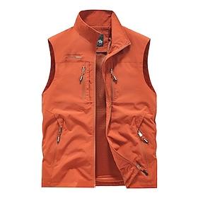 Men's Outdoor Vest Vest Fishing Vest Outdoor Daily Fashion Casual Spring Fall Pocket Polyester Comfortable Plain Zipper Stand Collar Regular Fit Black Orange K