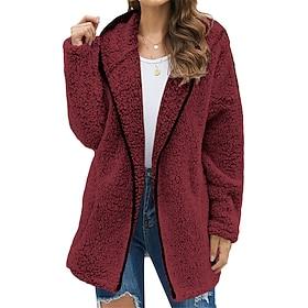 Women's Teddy Coat Hoodie Jacket Warm Comfortable Zipper Casual Plain Vacation Street Going out Weekend Regular Hoodie Loose Fit Long Sleeve Outerwear Black Li