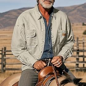 Men's Lightweight Jacket Shirt Jacket Cargo Jacket Casual Jacket Vacation Daily Breathable Pocket Spring Fall Plain Fashion Classic Lapel Regular Apricot Black