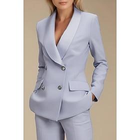 Women's 2 Pieces Suits Formal Wedding Guest Formal Evening Stretch Crepe Elegant Long Sleeve Floor Length Shawl Lapel Double Breasted