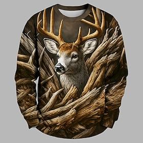 Men's Deer Sweatshirt Hunting Long Sleeve Crew Neck Outdoor Sports Outdoor Brown Crewneck 3D All Seasons Designer S M L XL XXL XXXL