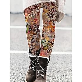 Women's Leggings Vintage Fashion Streetwear Full Length High Waist Floral Graphic Printing Thermal Warm Soft Breathable Stretchy Vacation Street Black Yellow O