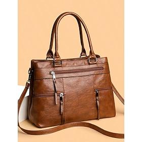 Women's Large Faux Leather Shoulder Tote Bag with Multiple Pockets, Stylish Handbag for Work, Travel and Everyday Use