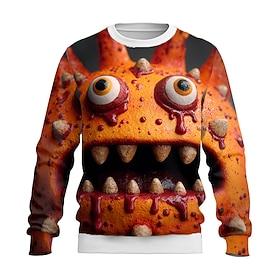 Men's Human face Sweatshirt Casual Long Sleeve Crew Neck Vacation Party Gift Purple Orange Crewneck 3D All Seasons Designer S M L XL XXL XXXL
