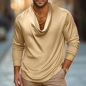 Men's Shirt Silk Like Satin Shirt Casual Shirt Solid Color Casual Daily Black Navy Blue Purple Gold Long Sleeve Pile Neck Fall Spring Fall Clothing Apparel R