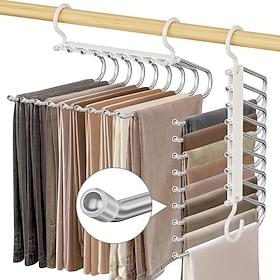 2 Pack Pants Hangers Space Saving 9 Layers Multi-functional Magic Clothes Hanger Closet Organizers and Storage Hangers for Pants Jeans Leggings Trousers Skirts