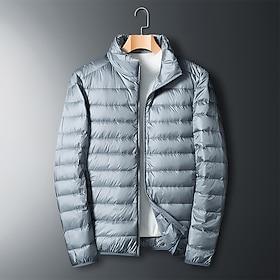 Men's Winter Coat Puffer Jacket Padded Jacket Pocket Polyster Vacation Daily Wear Date Regular Fashion Casual Comfortable Thermal Warm Fall Winter Solid / Plai