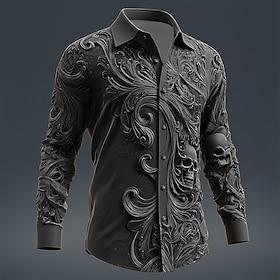 Men's Skull 3D Swirl Intricate Floral Shirt Button Up Shirt Long Sleeve Vintage Retro Dark Gothic Style Outdoor Holiday Spring Fall Turndown 3D Print Collared